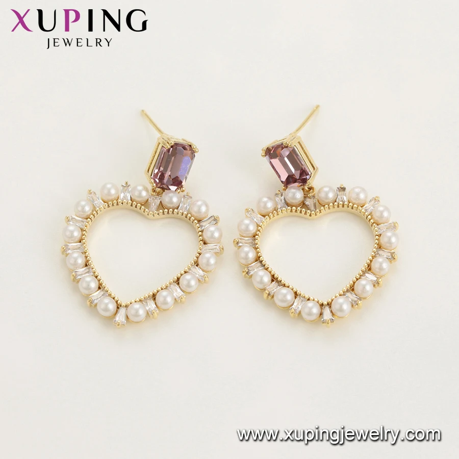 
E-716 xuping Hot Selling Fashion Style heart Drop Earrings copper 14k Gold Plating Pearl earrings 