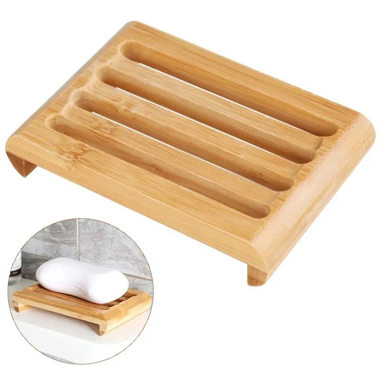 Wholesale Bamboo Wooden Soap Case Holder Natural Rectangular Wood Soap Dish Holder For Kitchen Bathroom