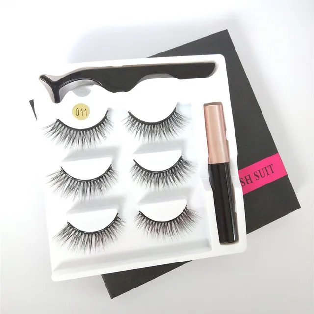 Оптовая продажа 3D синтетические волокна магнитные накладные ресницы набор с жидким пинцетом для подводки глаз