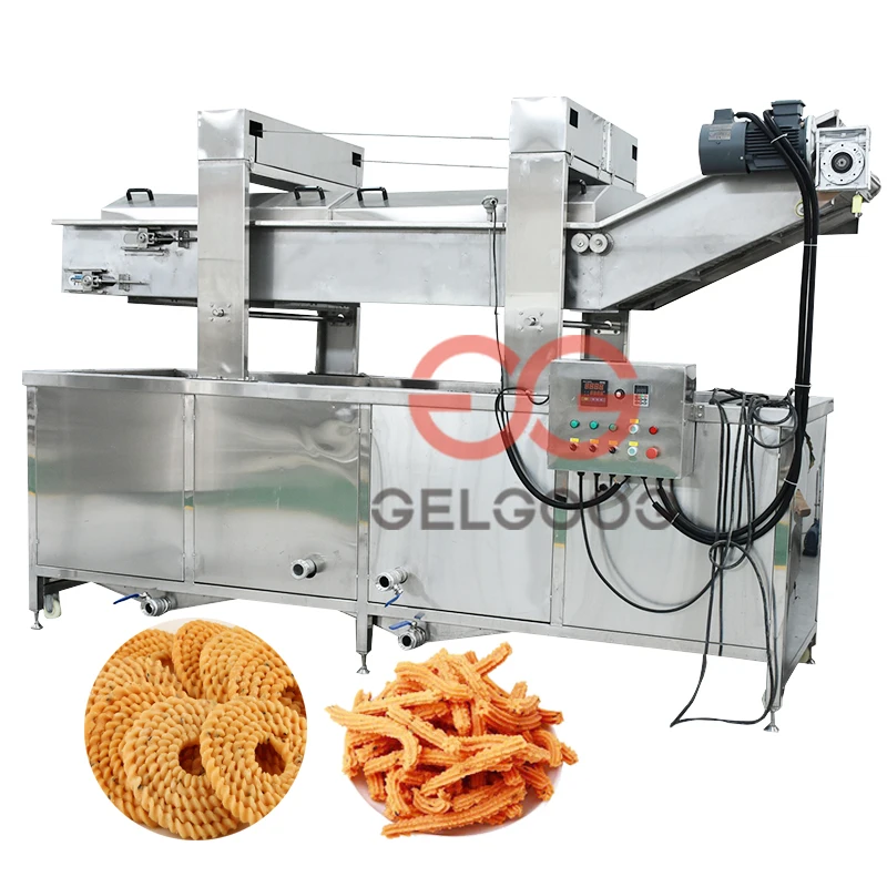 Continuous Automatic Kurkure Pork Skin Fried Chicken Leg Fryer Tortilla Namkeen Almond Green Peas Onion Frying Machine for Sale