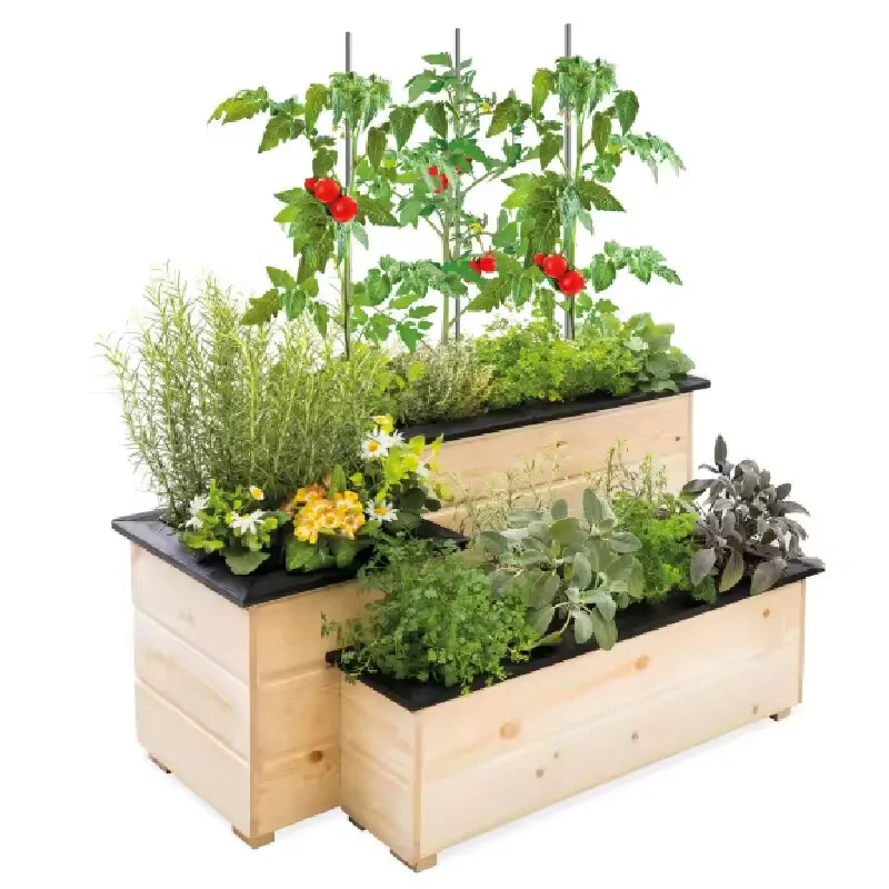 Modern 3-Tier Vertical Stand Raised Garden Bed with Wooden Pot Stand Outdoor Home Vegetable Herb Flower Beds