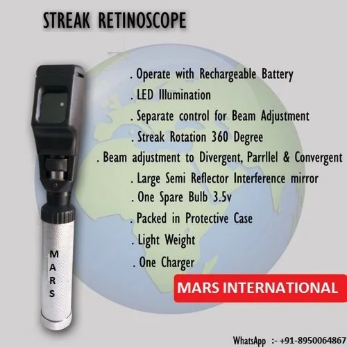 Mars International Manufacturer of Ophthalmic Equipment Heine Streak Retinoscope Optometry Rechargeable and Dry cell Cheap Price