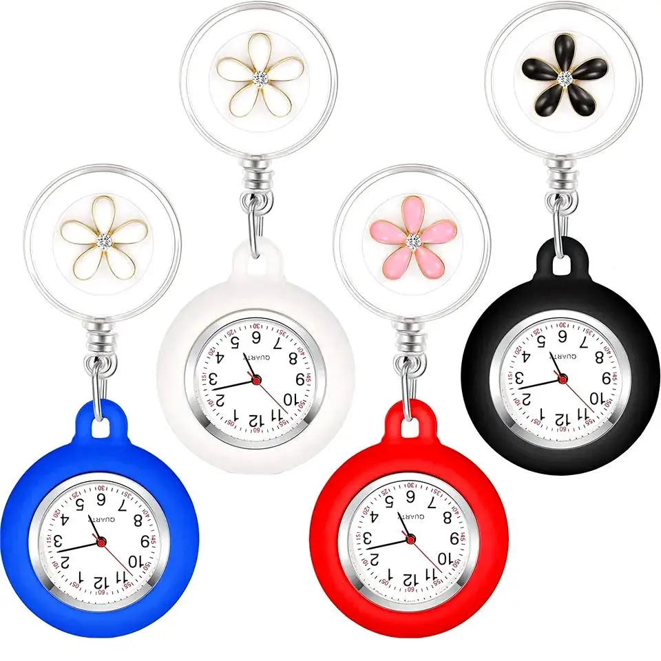 Silicon  Nurse Watch for Nurses Doctors, Clip-on Hanging Lapel Nurse Watch Silicone Cover Brooch Fob Pocket Watch Reel Ret
