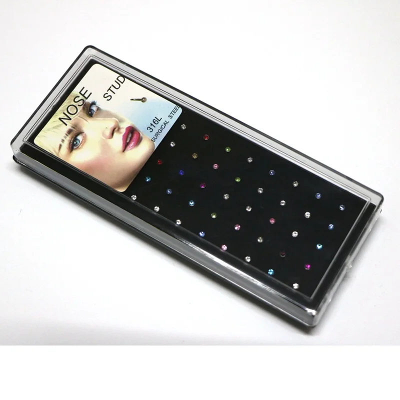 
60/40/24pcs/pack 1.8mm Stainless Steel Crystal Nose Ring Set Women Surgical Steel Nose Studs Body Jewelry 