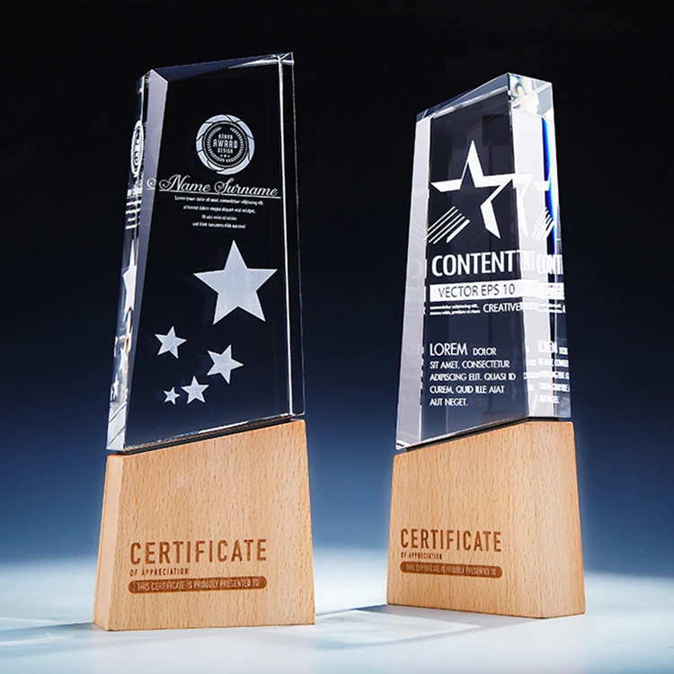 High quality crystal gift wooden awards trophy
