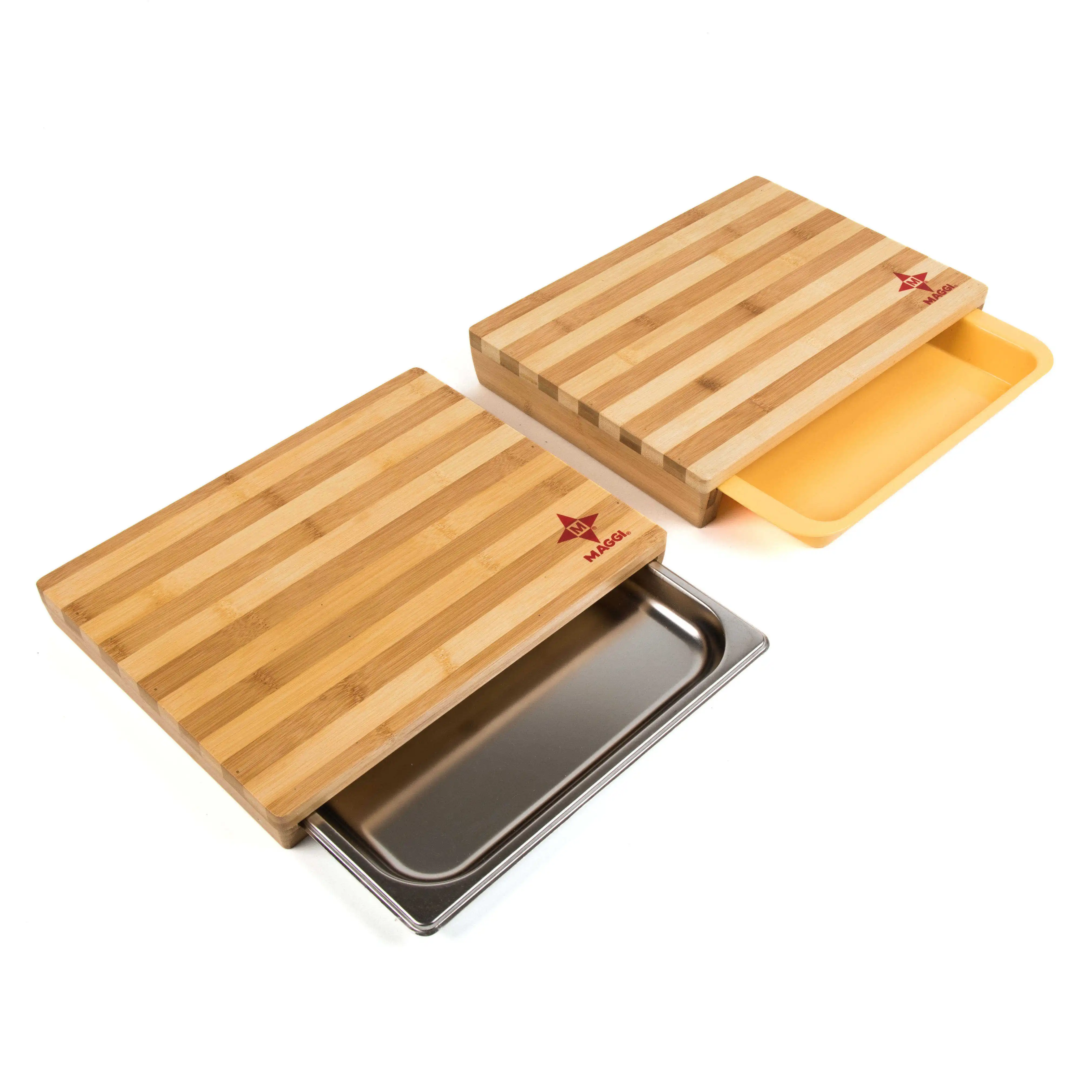 Custom Logo Bamboo Cutting Chop Board Drawer For The Kitchen With Stainless Tray Storage