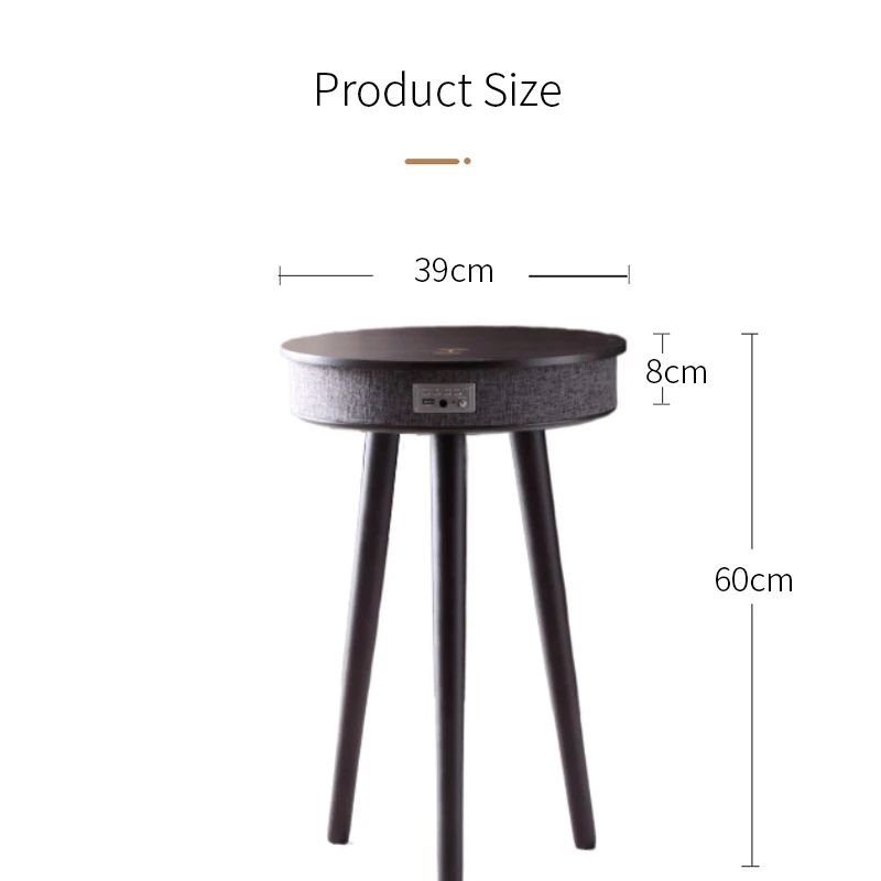 Simple Movable Wireless Charging Solid Wood Coffee Table Sofa Side Table Coffee Small Round Table.