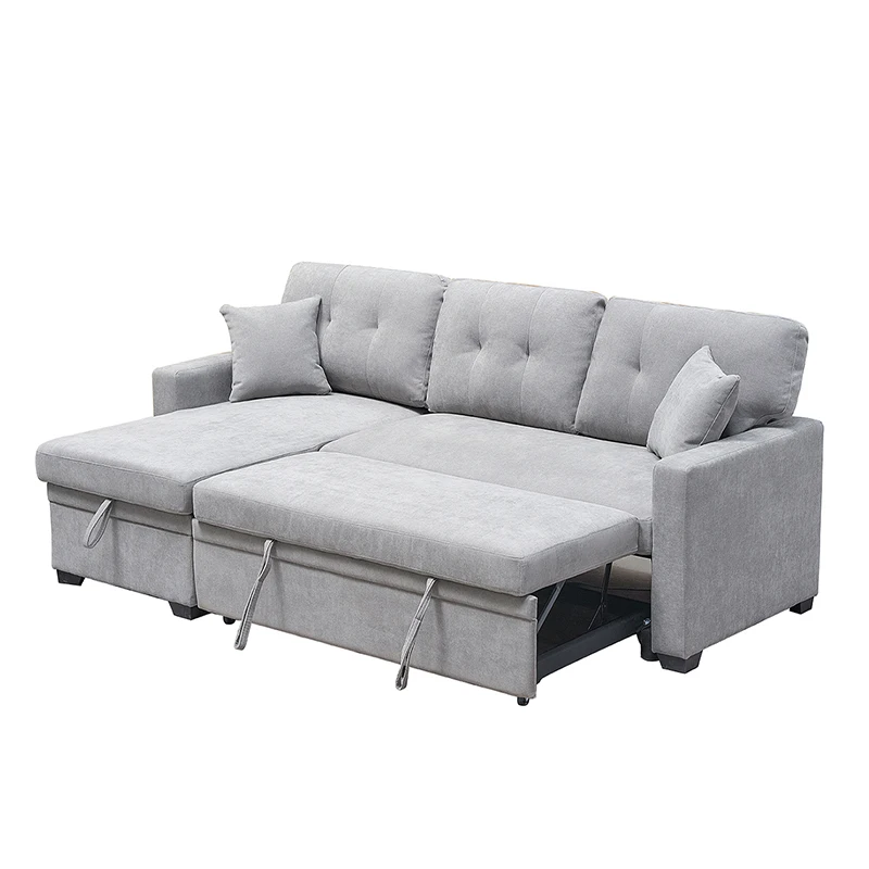 Linen Fabric  L Shape Recliner Pull-out Sleeper Sofa Cum Bed With Chaise Furniture Living Room Sofa Cheap Price Sofa Bed