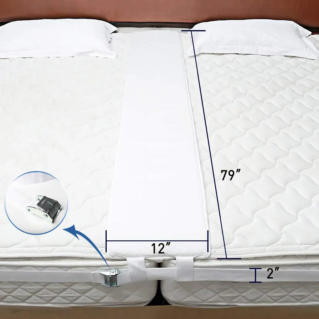 Twin to King Bed Converter Kit with Memory Foam Strap Mattress Connector & Fabric Bed Gap Filler for Home Furniture Use