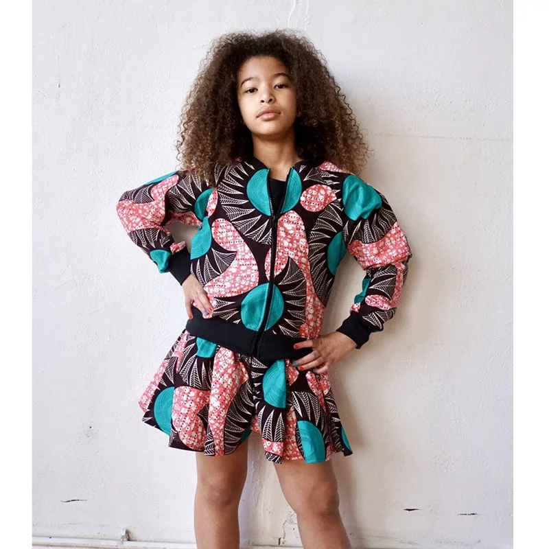 
Kid Clothing Wholesale Children print Dress Bohemia jacket Girls Dress Set 
