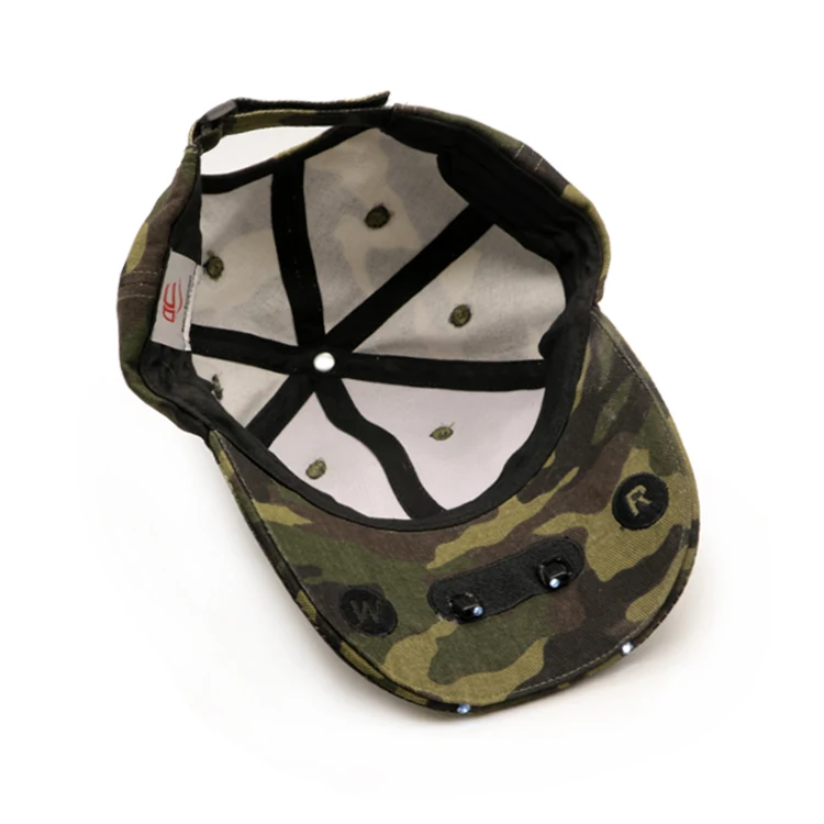 Manufacturer Free Sample Custom High Quality Screen Printing Embroidery Logo Camouflage Baseball Caps With Led Lights
