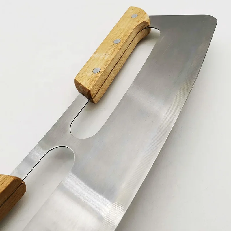 2024 New Products Kitchen Top Seller Mezzaluna Cover Blade Mezzaluna Chopper Knife Pizza Cutter Slicer Knife With Double Wooden