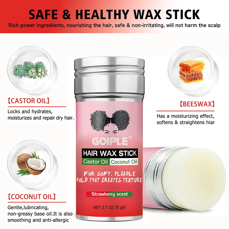 Custom Logo Hair Finishing Rod for Flyaways Private Label Anti Frizz Products for Women Tame Fly Away Castor Oil Hair Wax Stick