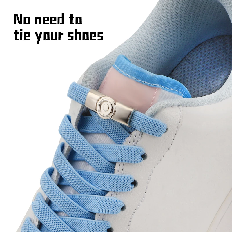 Elastic Laces Sneakers Shoelaces Without Ties New Press Locks Sport Casual Shoe Strap Metal Buckle 8mm Flat Sports Shoelaces