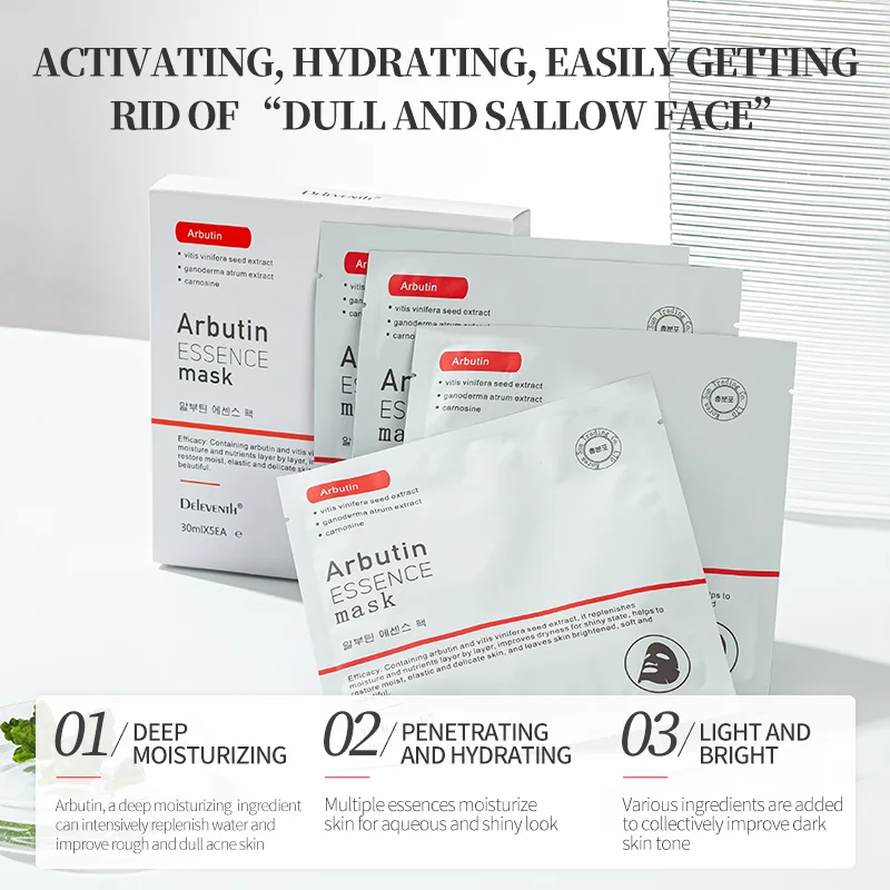 Wholesale Hydrating Arbutin Essence Facial Mask Sheet 30ml/5pcs for Anti-Wrinkle Moisturizing Dry Lines