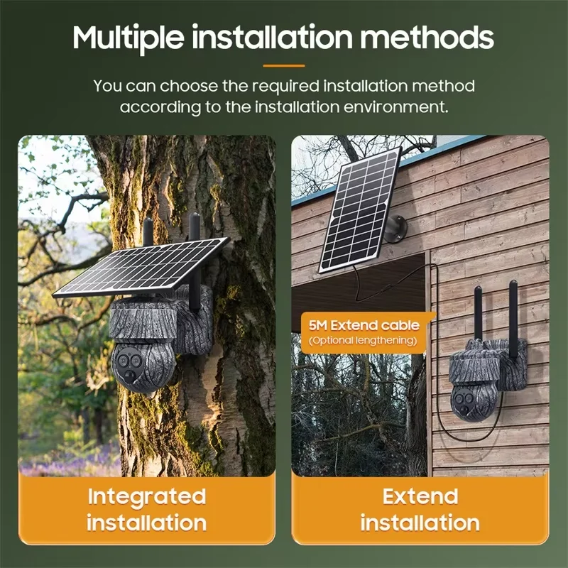 GSM 4G Sim Card Camouflage Hunting PTZ Solar Powered Battery Security Solar Battery Powered Mini 4G Camera With 12X Zoom