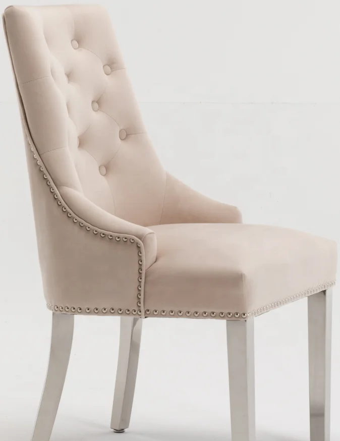 Tufted dining chair stainless steel legs ring knocker