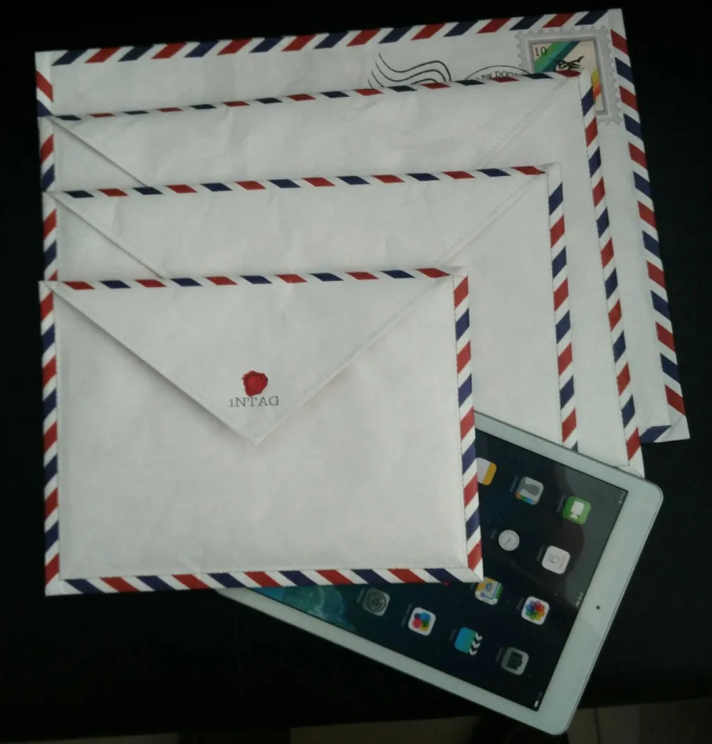 2024 Custom Waterproof Recycled Dupont Tyvek Paper Mighty Wallet With Coin Pocket Red And Blue Strip Paper Window Package Pocket