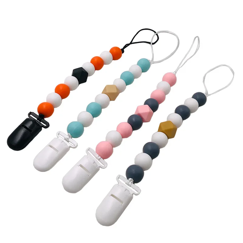 New Products Baby Bead Pacifier Clips, Silicone Bead Baby Pacifier Clip Holder, Silicone Pacifier Chain teething
