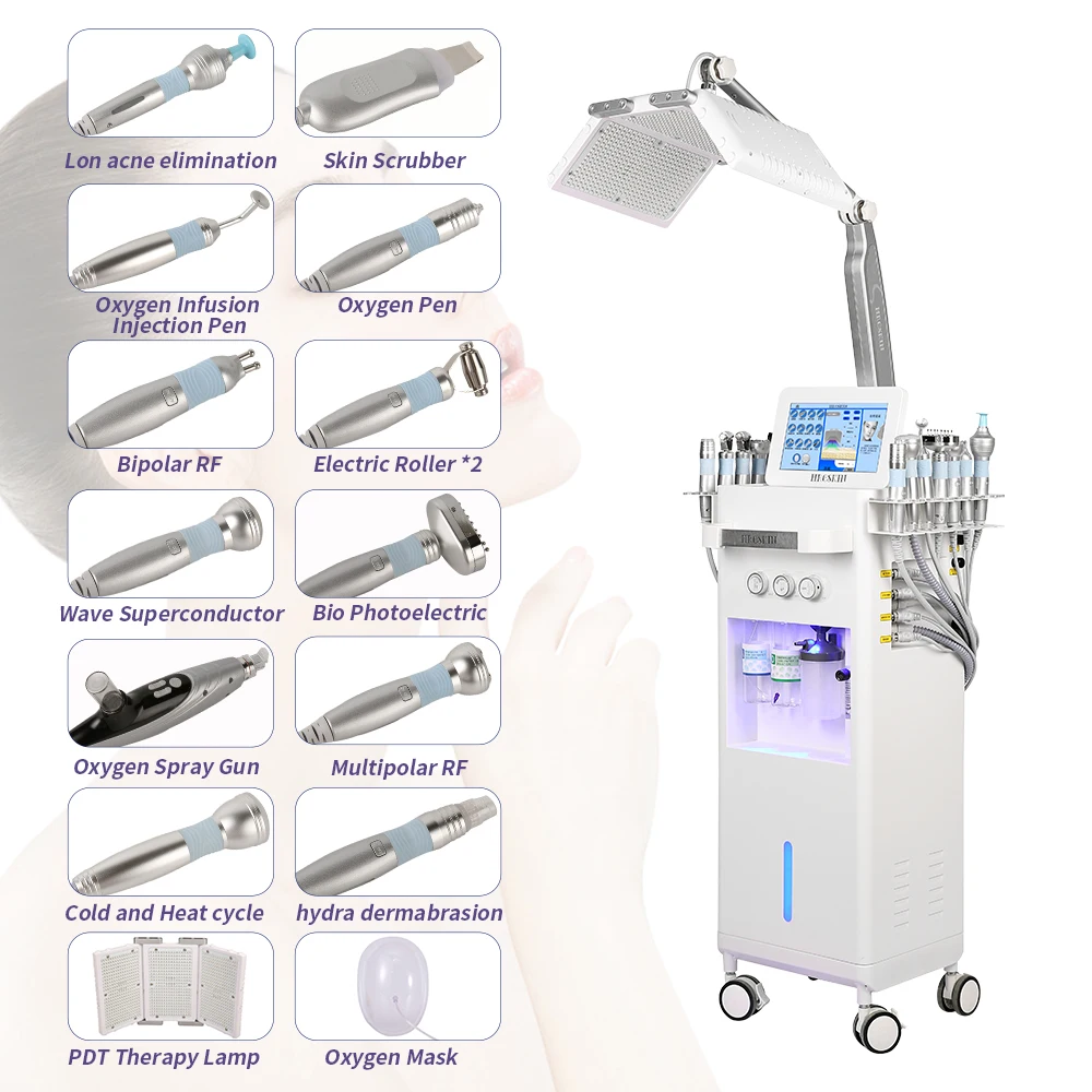 2024 15 in 1 Hydrodermabrasion Skin Care Hydra Oxygen Facial Machine With PDT Hair Care Hydra Beauty Machine
