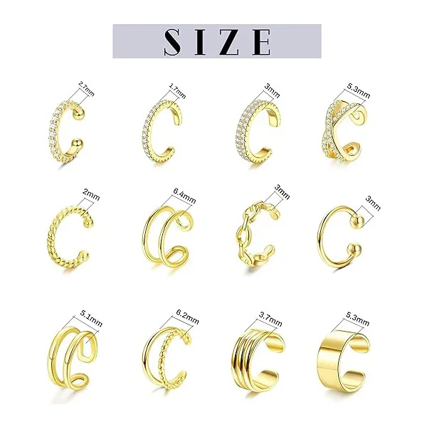 Ear Cuff Earrings for Women Silver Gold Plated Non Piercing Cartilage Clip Cuff Earrings Minimalist Geometric Jewelry