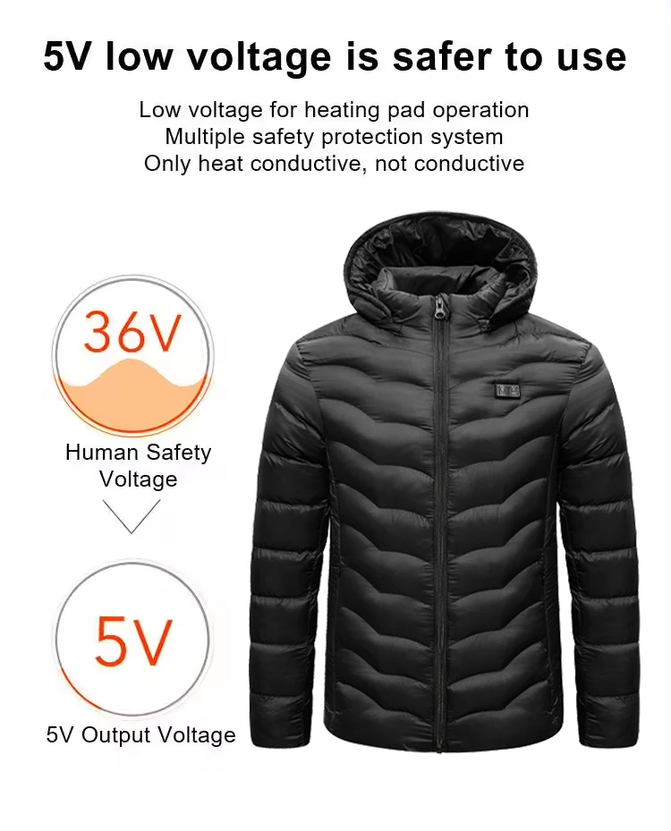 Custom Four Control Buttons 19 Area Heating Heated Coatthree-Speed Control Rechargeable Whole-Body Heating Padded Jacket