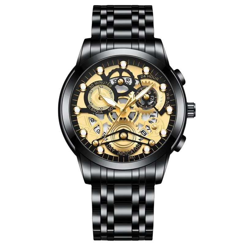 Va Va Voom Wholesale Customization Hollow Quartz Movement Illuminated 24 Hour Decorative Pointer Quartz Watches for Men Cool