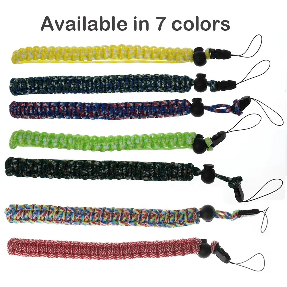 Adjustable camera wrist hand strap grip paracord braided wristband with quick release button for hiking and camping