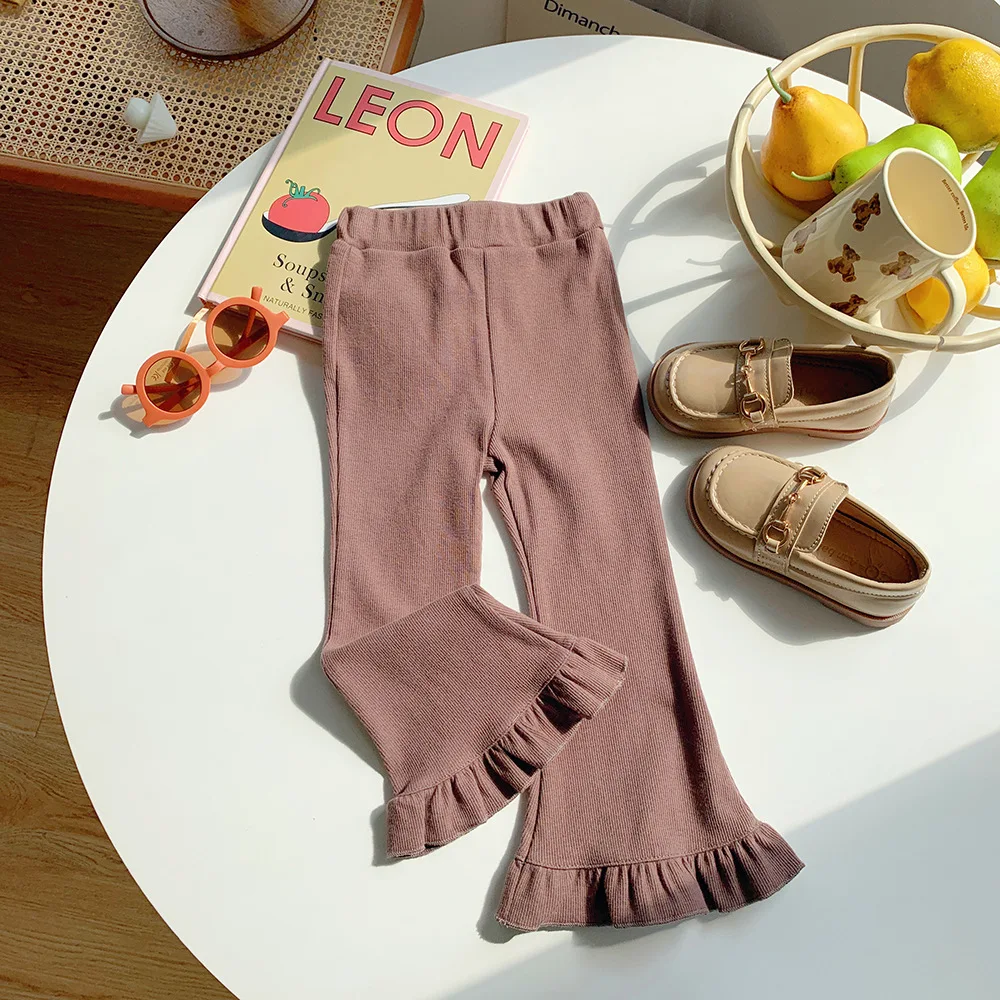 2023 Factory ribbed kids clothing black tights sexy wholesale girls pants high school girls flare pant