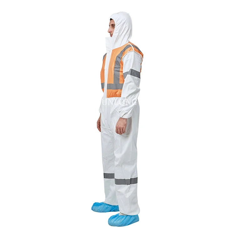 Junlong Safety Workwear Disposable Coverall with Reflective Tape Non-woven Fabric Medical Protective PPE Coverall