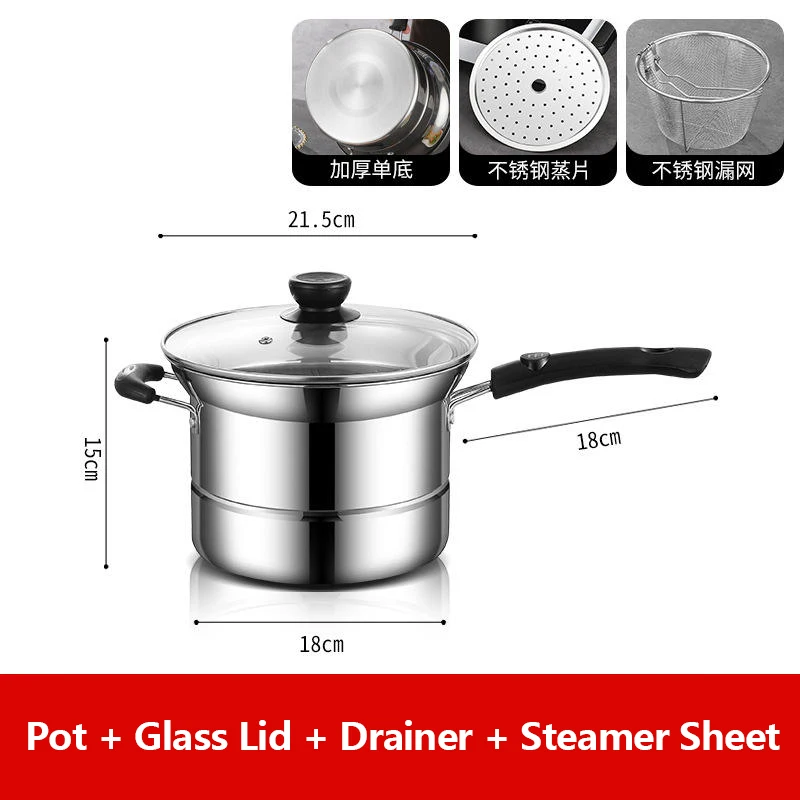 Hot-selling Korean Stainless Steel Noodle Soup Pot Steamer with Filter Used for Steaming Frying Cooking