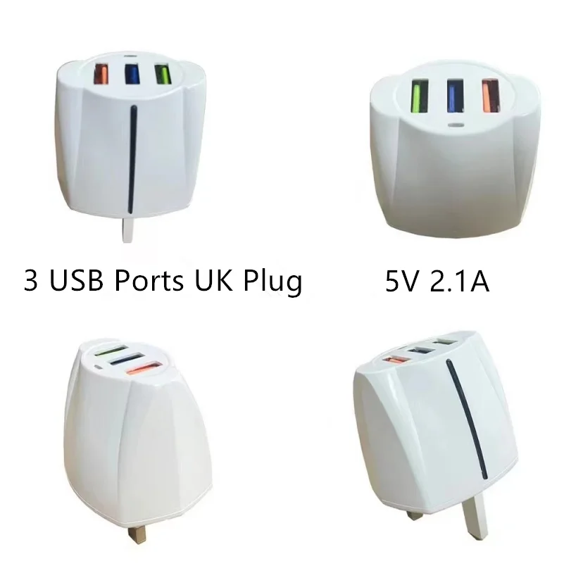 3 ports usb phone charger 5v 2.1a uk plug mobile phone charger travel power adapter