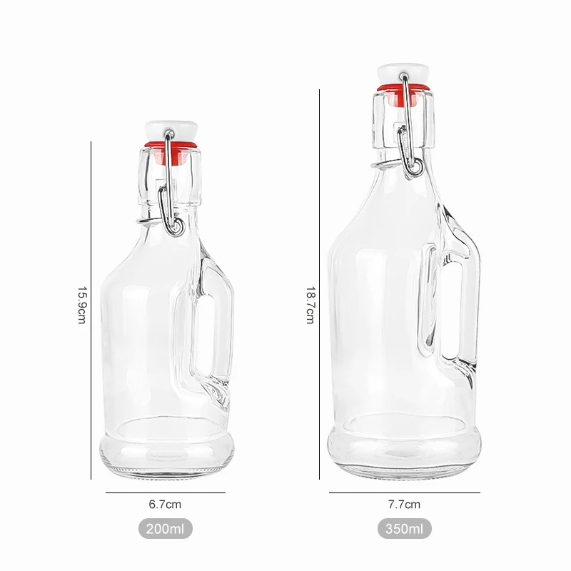 200ml 350ml glass fermentation bottles glass swing top bottles for beverages with handle for sale