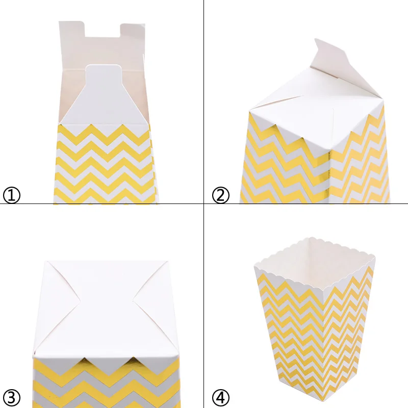 
Fashion Custom Printed Paper Popcorn Box Gold Silver Dot Wave Striped Paper Popcorn Corn-Candy Disposable Box 