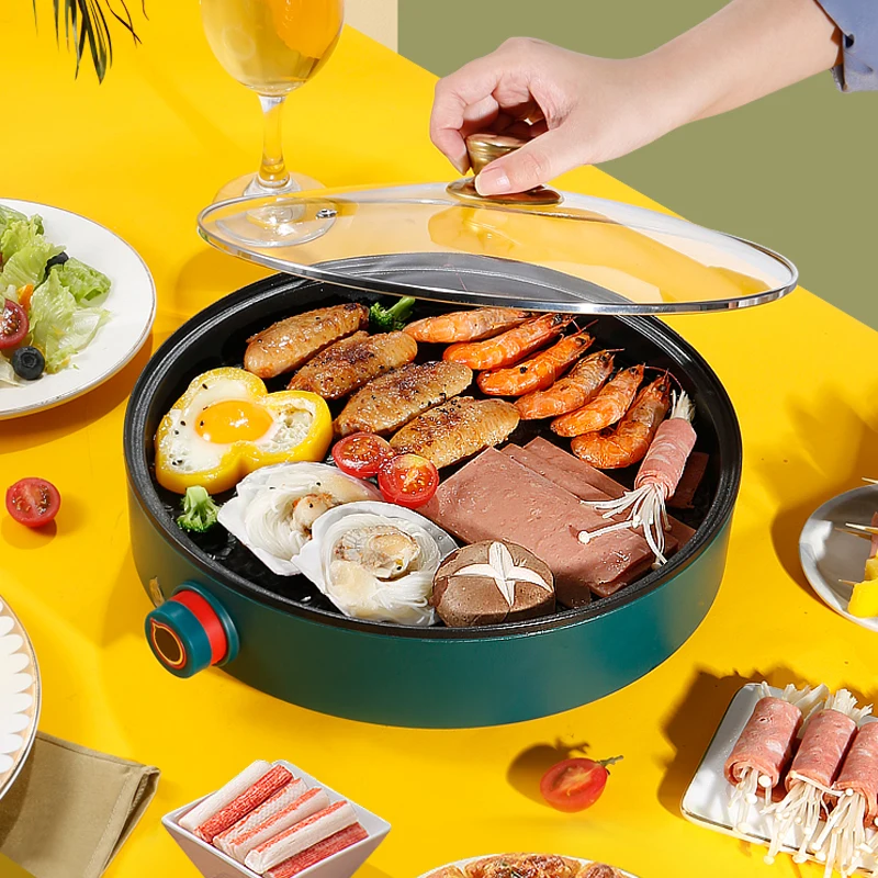 Customized Non-stick BBQ Grill  Hot Pot Frying  Cooking Pot Portable Electric Grill Pan