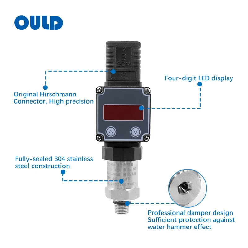 Ould PT-511 Water Pump 10Bar 4-20Ma G1/4 R1/4 Connector Absolute Differential Pressure Transducer Transmitter