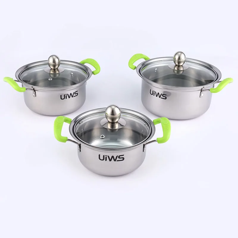 10Pcs stainless steel cookware set green handle cooking pot set kitchen pot and pan set