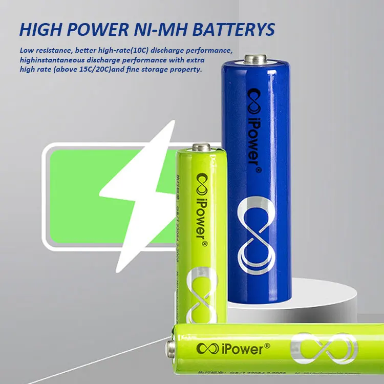IPower baterai isi ulang 1.2v aa ni mh battery 200mah 2300mah 1/4 aaa rechargeable batteries for solar light