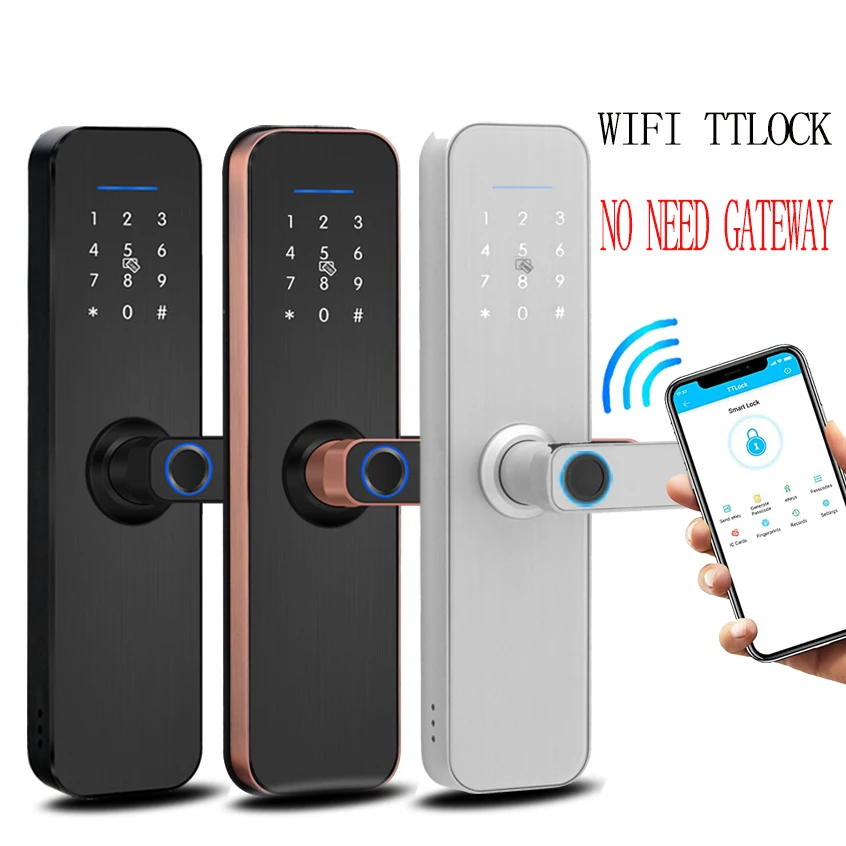Smart Digital fingerprint european style intelligent Alexa App Handle door lock electronic ttlock Wifi wood door lock