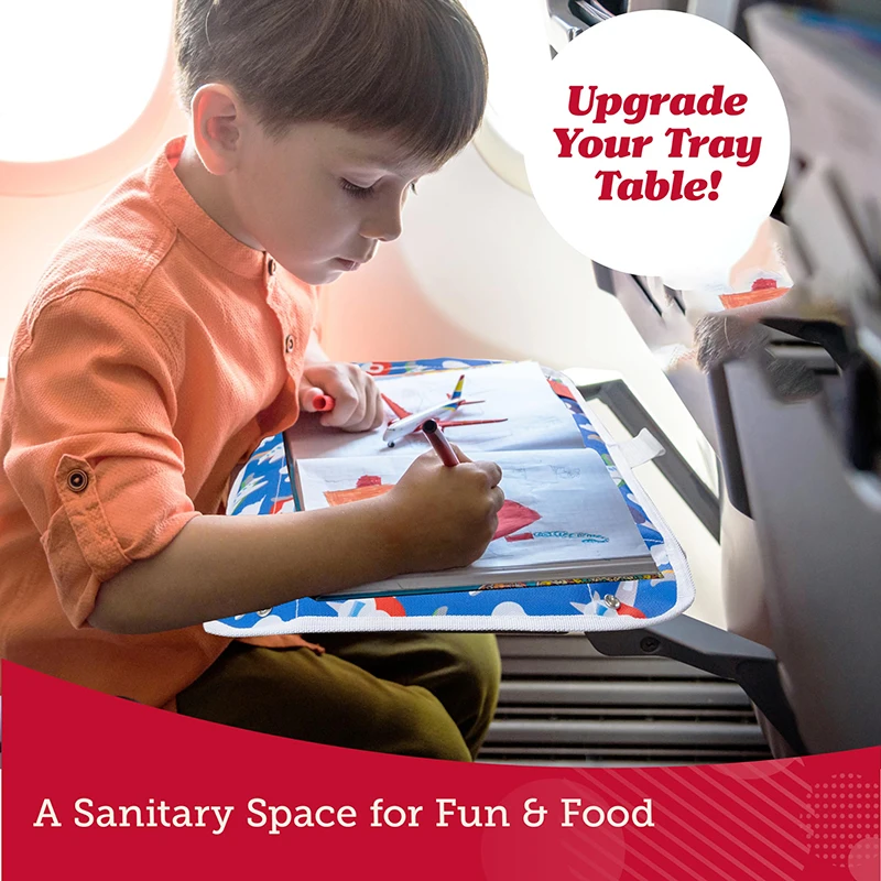 Custom Kids Tray Table Cover with Pockets Airplane Travel Essentials Travel Tray for Kids Foldable Lap Travel Table Desk