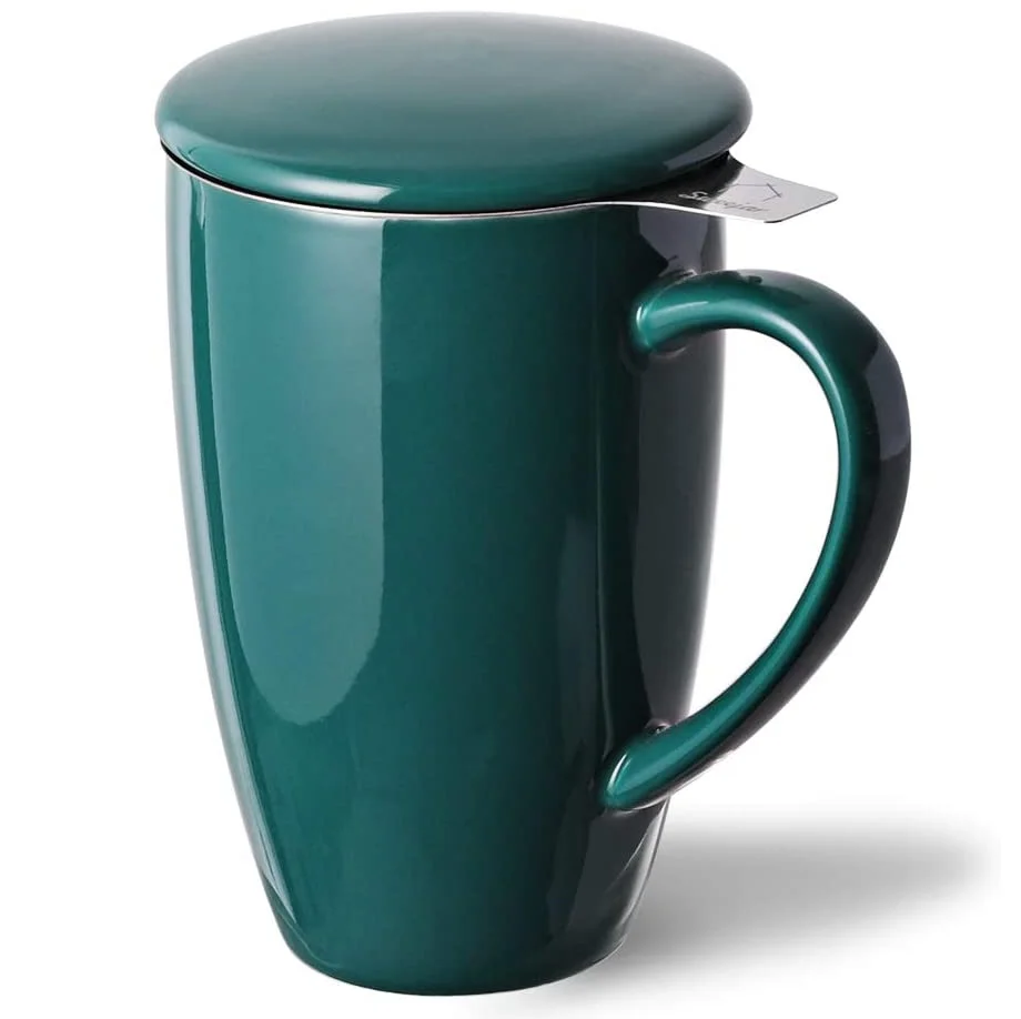 16 OZ Modern Ceramic Tea Mug with Infuser and Lid Glass Cup Set with Handle and Filter for Tea Milk Coffee