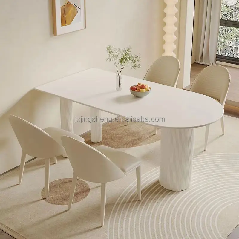 Modern set cream white rock modern simple dining table and dining chair