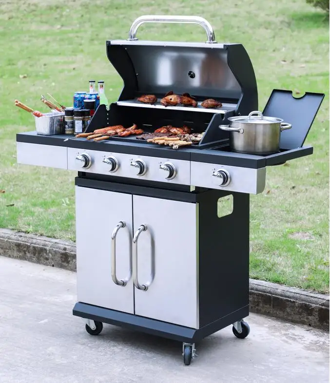 4+1 Charcoal Barbecue Grill Big Outdoor and Indoor Steel and Iron BBQ Grill for Family Party & Camping Gas-Fueled