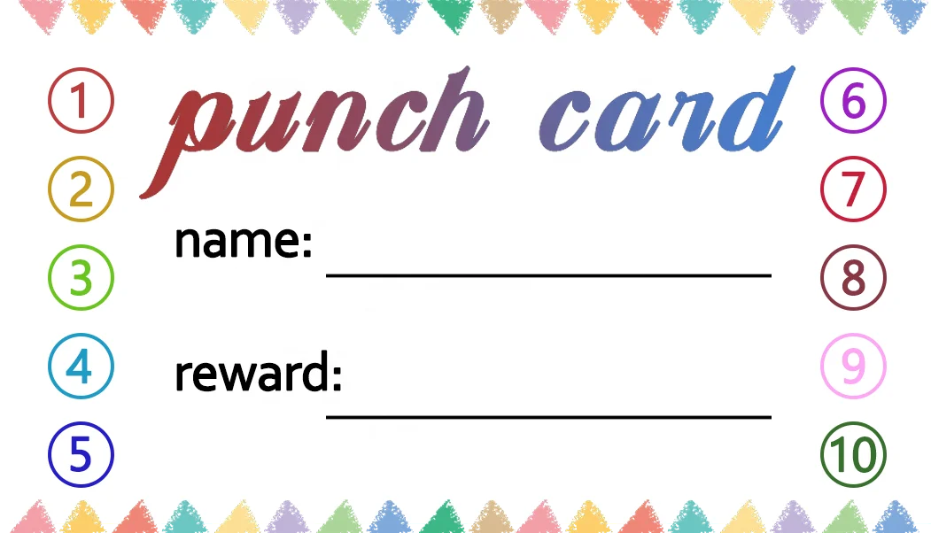 Punch Cards Incentive Loyalty Reward Card Student Name Tags for Business Classroom Behavior Students Teachers Thank You Card