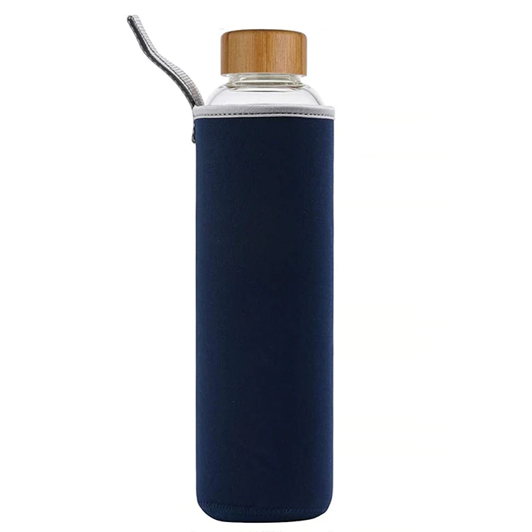 Blue sleeve gym restaurant 18 oz 32 oz borosilicate glass water bottles sports for print