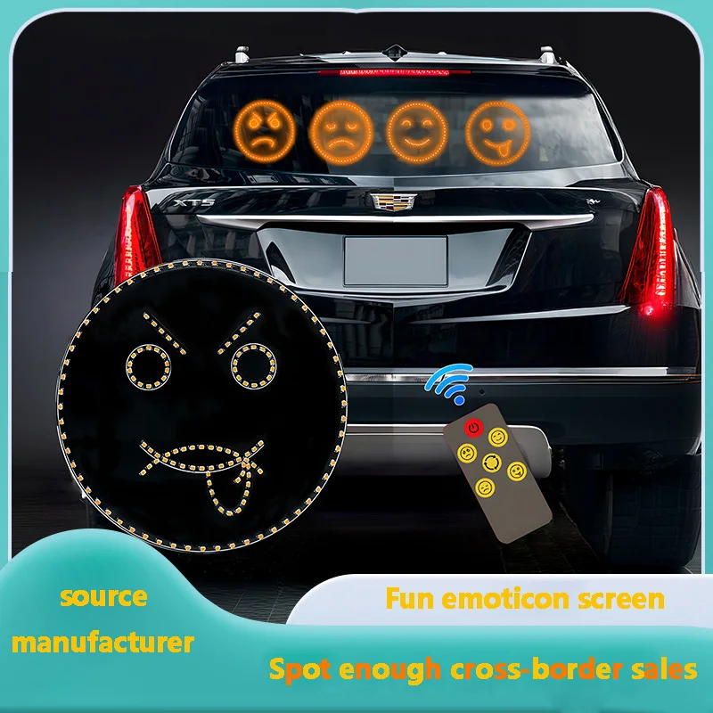 Car Smiley Light Multifunctional Prompt Lamp Rear Gear Anti-Rear Collision Palm LED Warning Funny Emoticon with Smile on Window