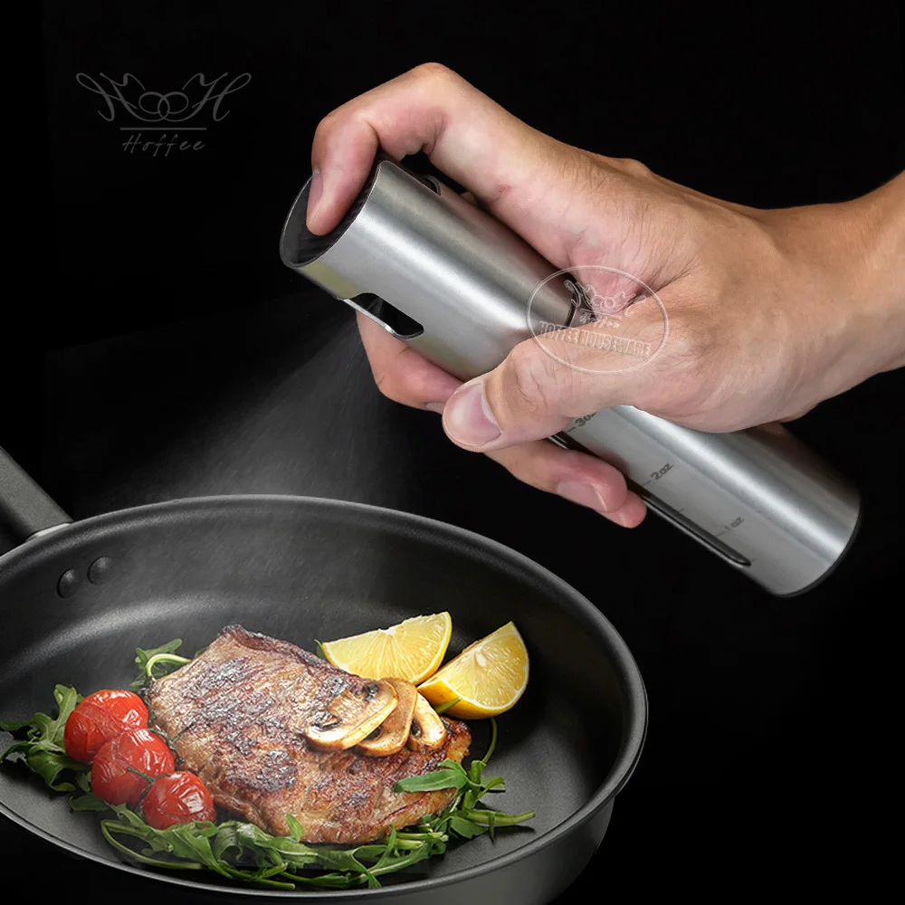 Dual Scale 100ml Stainless Steel Olive Oil Sprayer Air Fryer Pump Oil Spray Mister Bottle Oil Spritzer For Restaurant Steak