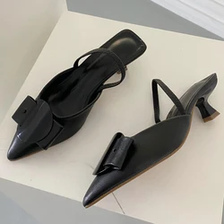 New Fashion 2022  Women Pointed Toe Low Heel Butterfly-knot Buckle Slingback Mules Ladies Casual Office Pumps Shoes