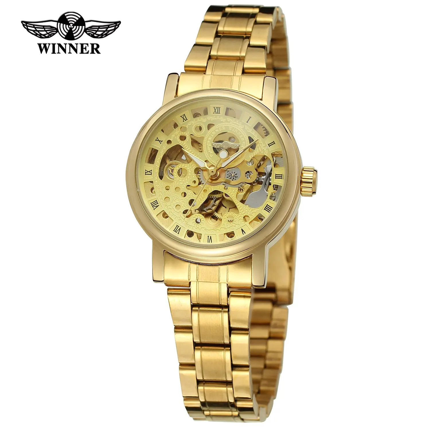 WINNER Brand Luxury Elegant Women Watches Skeleton Automatic Watch Mechanical Gold Stainless Steel Ladies Wrist Watch