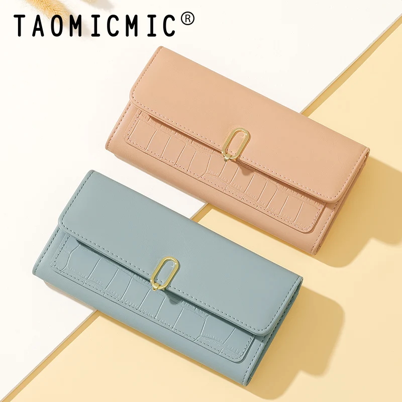 TAOMICMIC High Appearance Level Large Capacity Simple South Korea Long PU Wallet Multi-function Mobile Phone Folding Ladies